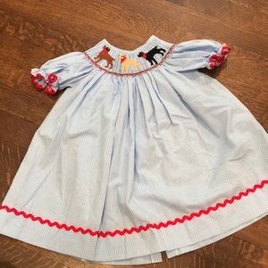Smocked puppy dog dress, 12M